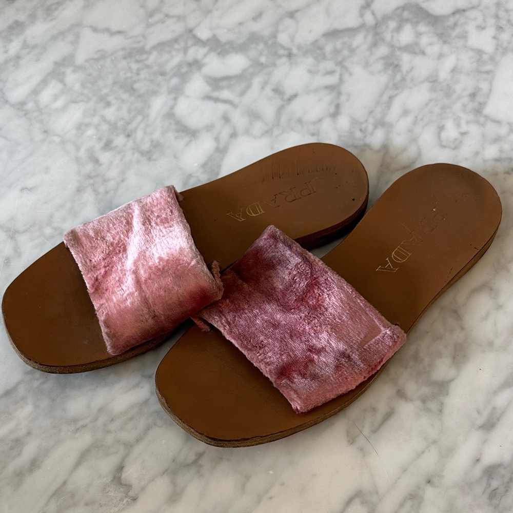 Prada Pink Velvet Slide Sandals